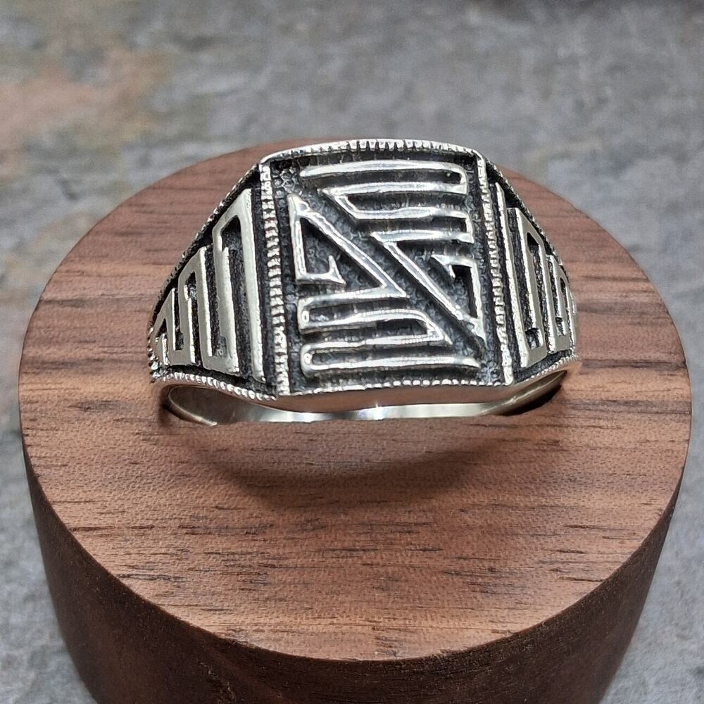 Men’s Sterling Silver Signet Ring Size 13.75 Bold Geometric Statement Modern
